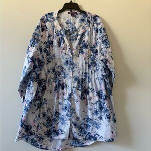 Roaman's Blue and Pink Floral Button Down Shirt